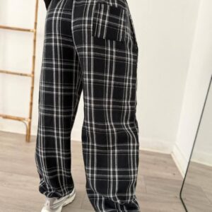 Pantalón Ancho Cuadros Urbano Blanco y Negro