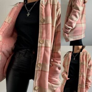 Campera Shacket de Polar a Cuadros con Capucha – "Pink Cozy